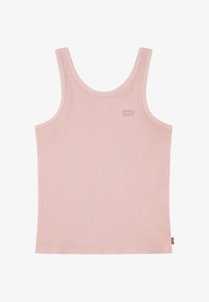 Camiseta sin mangas acanalada en rosa claro con escote redondo, pequeño parche con el logo de Levi's en el pecho y etiqueta lateral.