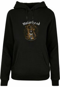 Felpa nera con cappuccio caratterizzata da una grafica di una chitarra con del testo. Realizzata in tessuto morbido, include una tasca frontale e un cappuccio con cordoncino.