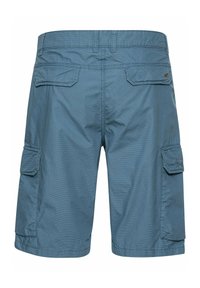 Blå cargoshorts lavet af tekstureret stof med to sidelommer og to baglommer. Indeholder syede detaljer langs taljen.