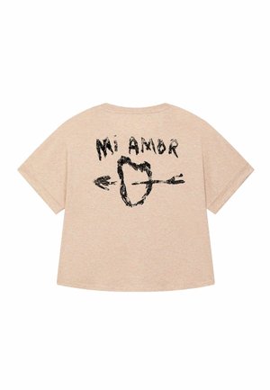 MI AMOR BACK PRINT ROLLUP TEE OVERSIZED - Print T-shirt - mottled beige