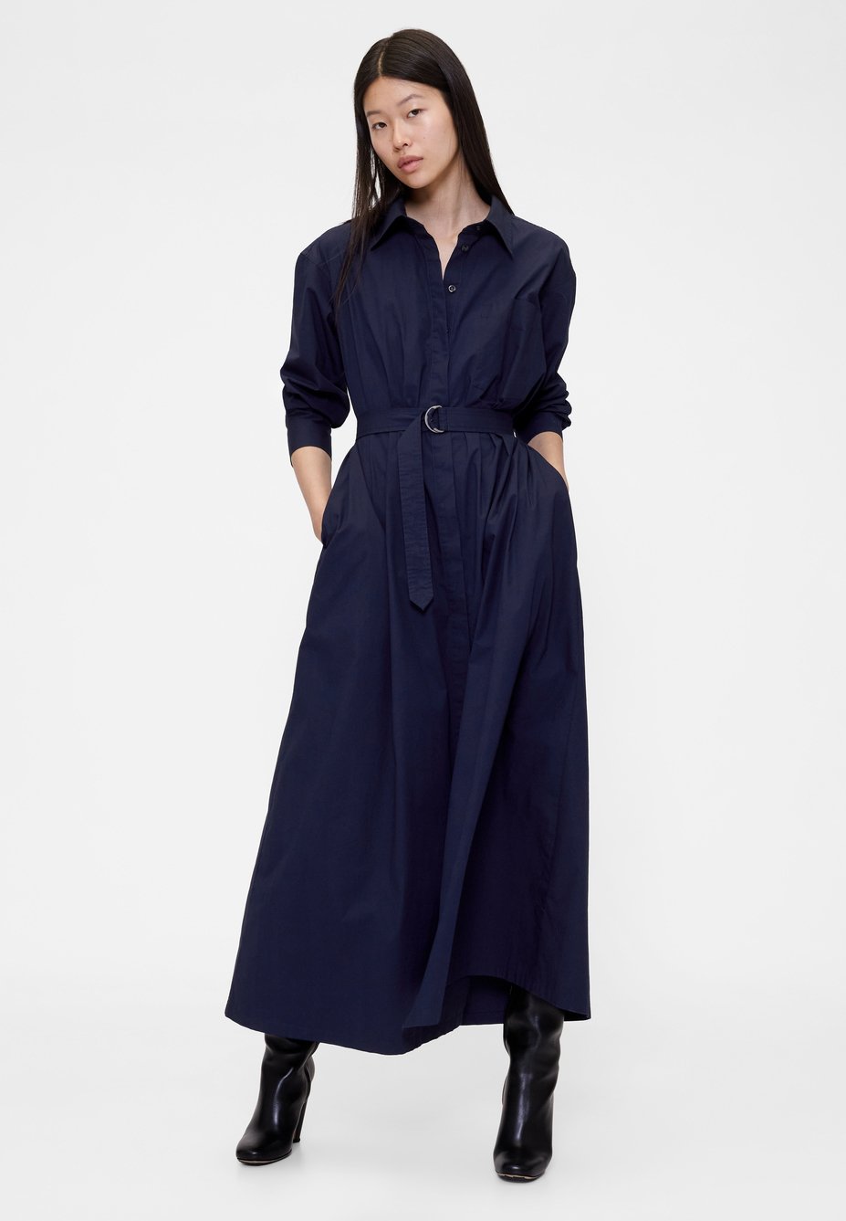 GAP GAPSTUDIO POPLIN BELTED MAXI SHIRTDRESS - Shirt dress - navy  uniform/dark-blue denim - Zalando
