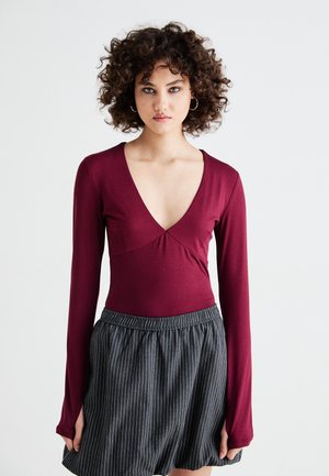 V NECK TOP - Top s dlhým rukávom - zinfandel