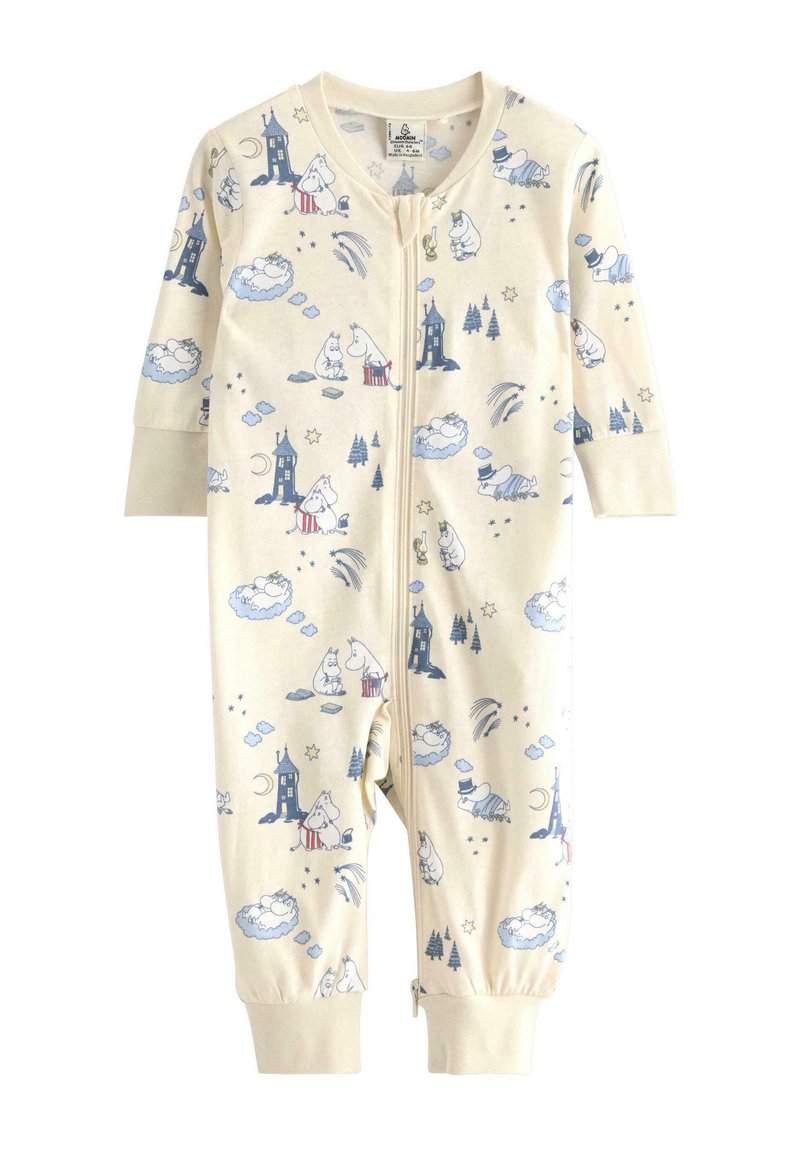 Ολόσωμο φορμάκι σε κρεμ απόχρωση με μπλε απεικονίσεις φανταστικών χαρακτήρων, σύννεφων και δέντρων. Έχει μακρυά μανίκια και κλείσιμο με φερμουάρ.