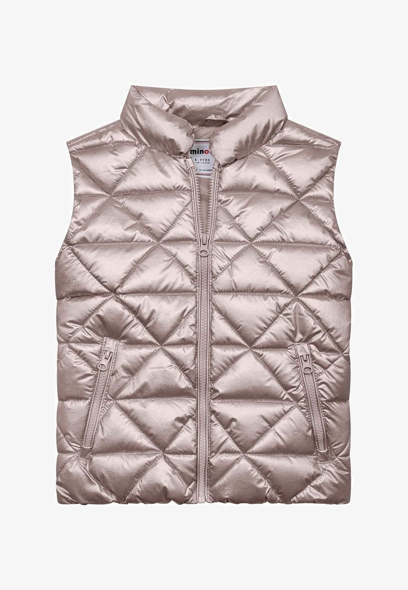 Metalizuoto rožinio spalvos siuvinėtas liemaninis, turintis aukštą apykaklę, dvi užtrauktukais uždaromas kišenes ir centriniu užtrauktuku. Lygus, blizgus paviršius.