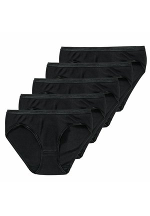 Schwarze Baumwollslips im fünf Stück-Paket, mit elastischen Taillenbändern und glatten Nähten. Jeder Slip hat einen klassischen Schnitt und eine weiche Textur.