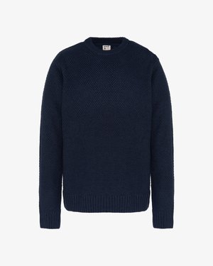 Maglione blu navy lavorato a maglia con scollo rotondo, motivo a punto strutturato e polsini e orlo a coste. Realizzato in filato, offre un aspetto caldo.