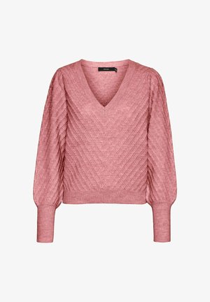 Vero Moda, STRICKPULLOVER VMSTINNA LS V-NECK STITCH BLOUSE GA EXC - Maglione - rose elegance