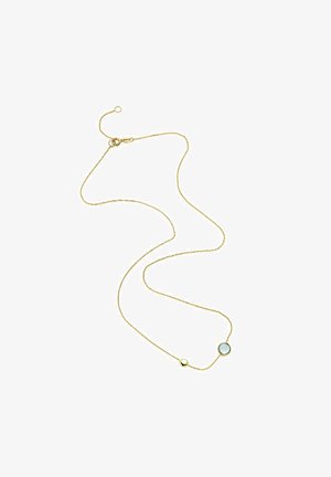 Gouden ketting met een delicate schakel, voorzien van een ronde hanger en een kleine ronde accent, met een slank en minimalistisch ontwerp.