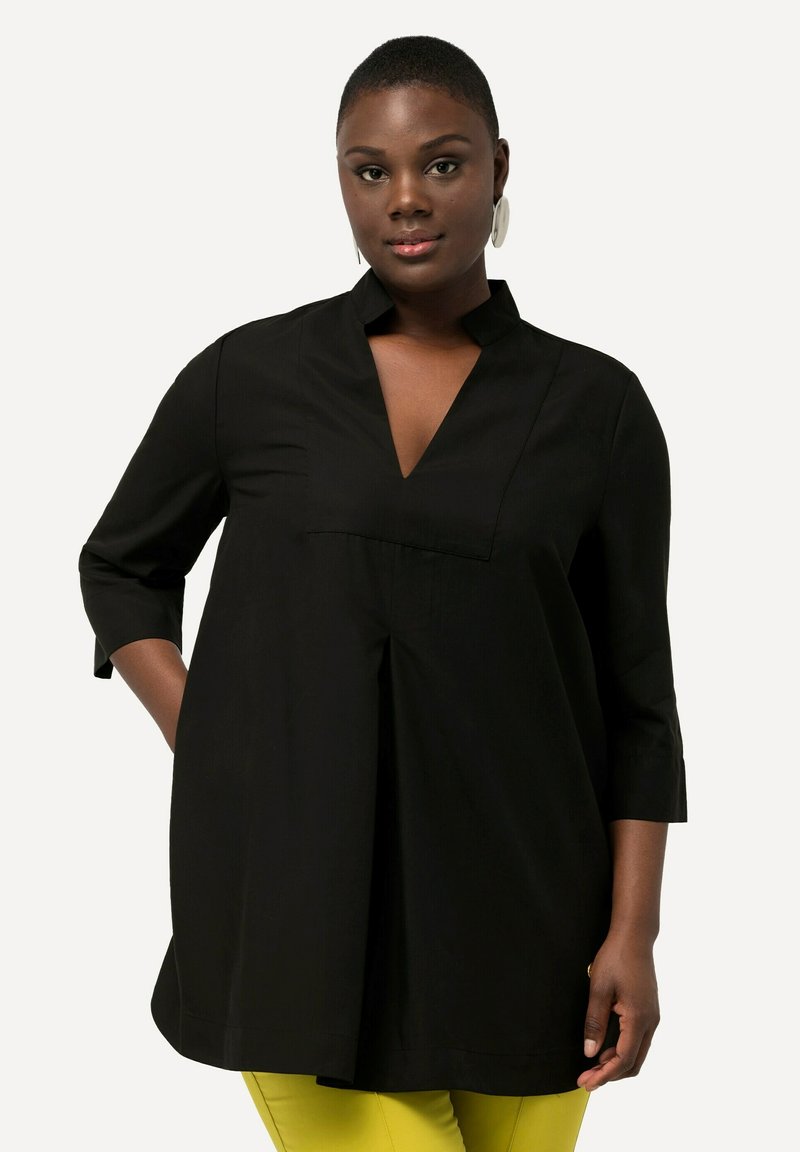 Ulla Popken LONGLINE 3/4 SLEEVE COLLARED - Camicetta - black