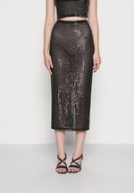 JOSEFINE LONG SLIT SEQUIN SKIRT - Maxirok - black