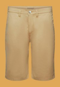 Shorts beige au genou, cintrés, avec bouton et passants de ceinture, poches avant et logo Esprit sur la ceinture intérieure.