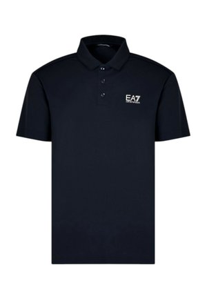 Polo shirt blu navy realizzato in tessuto morbido, con colletto, pattina con tre bottoni e un piccolo logo bianco EA7 sul petto sinistro.