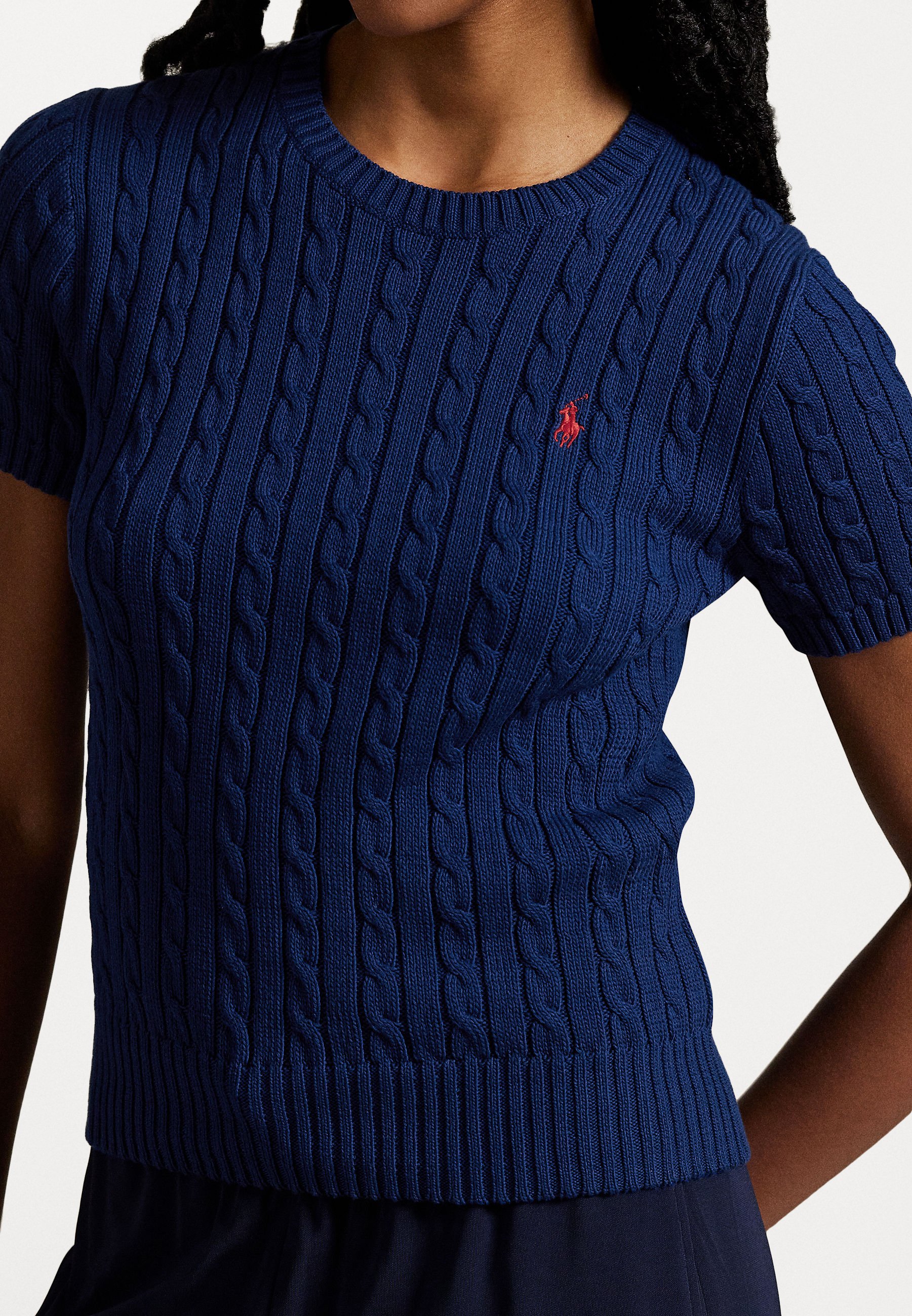 売れ筋商品|||ラルフローレン Tシャツ レディース トップス CABLE KNIT COTTON SHORT SLEEVE SWEATER - Print T-shirt - harrison blue Polo Ralph Lauren CABLE KNIT COTTON SHORT SLEEVE SWEATER