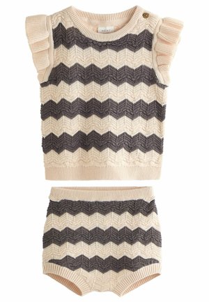 SET - REGULAR FIT - Stickad tröja - tan monochrome zig zag stripe
