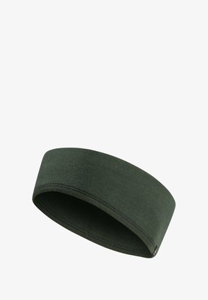 Bandeau en tissu vert avec une texture lisse et un design élastique. Les bords sont cousus, offrant durabilité et un ajustement confortable.