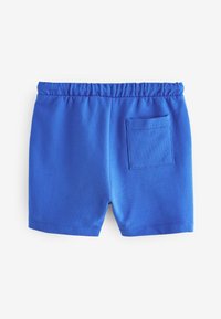 Shorts en coton bleu avec une taille élastique, comportant une poche arrière et une texture lisse. Coupe simple avec des coutures nettes.