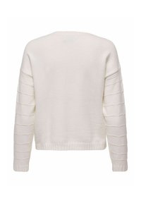 Witte trui met een zachte textuur, gekenmerkt door ribbelmanchetten en een uniek golfpatroon op de mouwen, ontworpen in een relaxed fit.