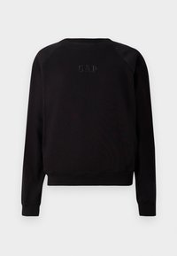 Zwarte lange mouwen crewneck sweatshirt met subtiele verhoogde GAP-logo geborduurd op de borst, geribbelde manchetten en zoom.
