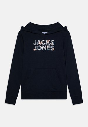 Tamsiai mėlyna su gobtuvu palaidinė su priekyje esančia kengūros kišene, puikuojanti 'JACK & JONES' daugiaspalvio gėlių dizaino. Minkšta medžiaga, raukšlėti rankogaliai.