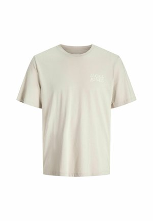 Svetlo béžové bavlnené tričko s krátkymi rukávmi a okrúhlym výstrihom. Obsahuje decentné biele logo na ľavej strane hrudníka. Jednoduchý dizajn.