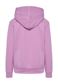 Jasnofioletowy hoodie wykonany z miękkiego materiału. Posiada sznurek w kapturze, ściągacze na rękawach i dół. Gładka tekstura z prostym wzorem.