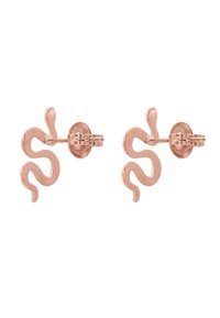Ohrringe in Roségold, snake-förmig mit einer glatten Oberfläche, die ein gedrehtes Design und einen sicheren Steckverschluss aufweisen.