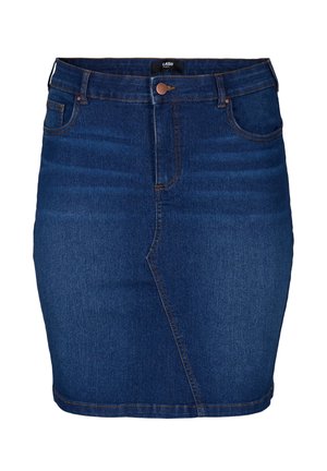 Zizzi FLASH - ENG ANLIEGENDER - Denim skirt - dark blue denim