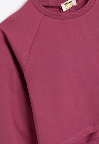 Felpa per bambini color borgogna con scollo rotondo, maniche raglan e una superficie liscia. Include un'etichetta sul collo.