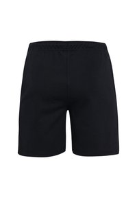Svarta bomullsshorts med resår i midjan, med en enkel, odekorerad design och inga synliga sömmar eller fickor.