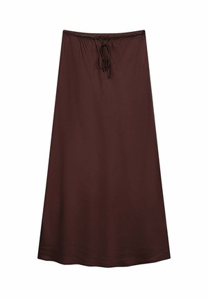 Gonna maxi A-line marrone con vita elastica e coulisse regolabile sul davanti, realizzata in tessuto liscio.