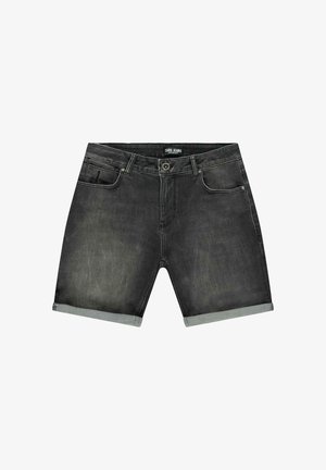 Zwarte denimshorts met opgerolde boorden, voorste knoop, rits, riemlussen en vijf zakken, met label Cars Jeans.