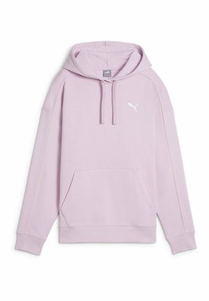 Jasnofioletowa bluza z kapturem z przednią kieszenią, kapturem ze sznurkiem, długimi rękawami oraz małym białym logo Puma na piersi.