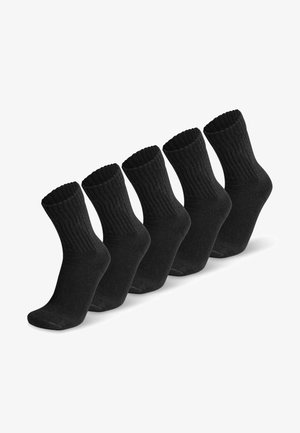 Schwarze Baumwollsocken im Set von fünf. Mit gerippten Bündchen, glatter Textur und klassischem Crew-Design. Geeignet für den Freizeitgebrauch.