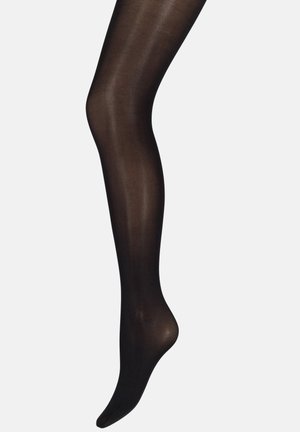 Zwarte doorschijnende panty's met een gladde textuur, aansluitende pasvorm en een lichte glans, die van enkel tot bovenbeen reiken.