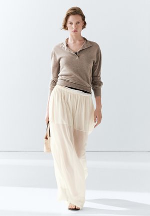 Massimo Dutti, MOCK TURTLENECK BUTTON-UP - Striktrøje - beige