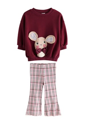 SET   - Sweater - burgundy red check mouse