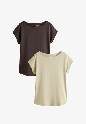 Next, REGULAR FIT - GROWN ON CAP SLEEVE T-SHIRT 2 PACK - Basic T-shirt - white brown