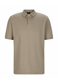 Polo a maniche corte in misto cotone beige, con colletto classico, patta con due bottoni e una finitura morbida e testurizzata.