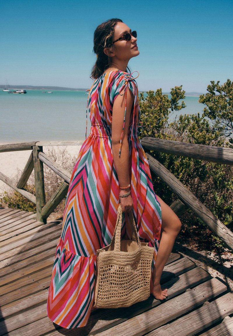 summer dress for the beach Boho Summer Beach Maxi Dress  Sleeveless Ruffle A-Line Long Dress in Beige | Women's Boho Fashion | M