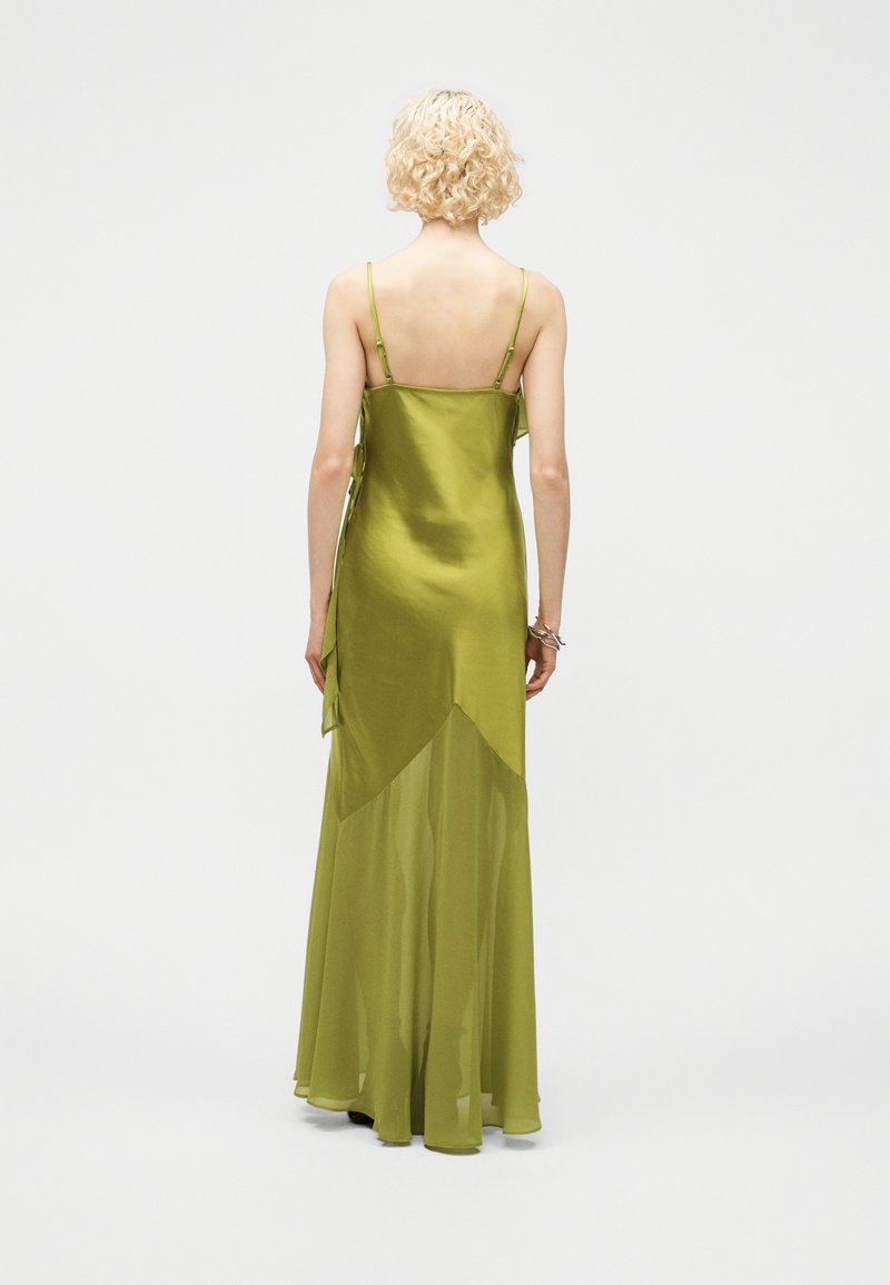 green silk dress topshop Topshop occasion mixed fabric cowl neck dress in soft green