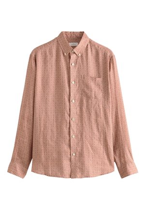 Nööpidega särk helekorallis värvitoonis teemantkujundusega. Omadused: pikad varrukad, terava kraega ja üks rinnatasku. Materjal: puuvill.