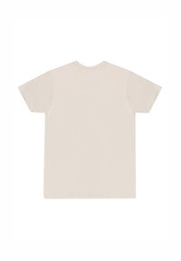 Beige bomullströja med korta ärmar, rund halsringning och slät baksida, med en avslappnad passform och inga synliga logotyper eller mönster.