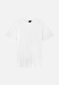 Weißes Baumwoll-T-Shirt mit kurzen Ärmeln, Rundhalsausschnitt und einem dezenten Logo-Aufdruck auf der Vorderseite. Weicher Stoff und lässige Passform.