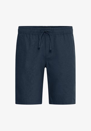 Marineblauwe shorts met een elastische tailleband en trekkoord. Gemaakt van lichtgewicht materiaal, met een zachte textuur en geen zichtbare patronen.