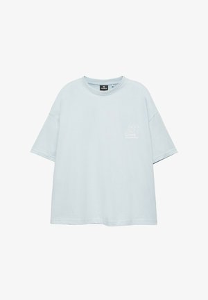 PULL&BEAR, BOXY-FIT SHORT SLEEVE WITH CONTRAST GRAPHIC - T-SHIRT - T-shirt imprimé - light blue