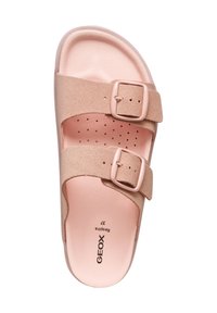 Sandali GEOX in un delicato rosa con due cinturini in suede regolabili, fibbie metalliche e soletta perforata per la traspirazione. Taglia 37.