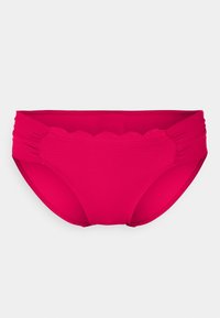 Ροζ-κόκκινα μαγιό με υφή, με λεπτομέρεια σε scalloped ζώνη μέσης και κλασική γραμμή για άνετη κάλυψη.