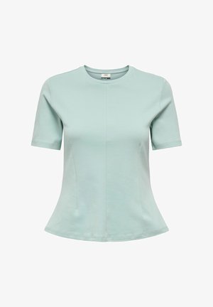 Heledat minta roheline lühikeste käistega T-särk, ümarate kaelustega, kehakujuline ja laieneva alumise äärega. Valmistatud pehmest ja venivast kangast.