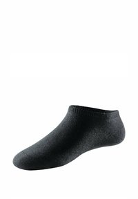 Calzino nero alla caviglia con bordo elastico a coste, realizzato in morbido tessuto di maglia.