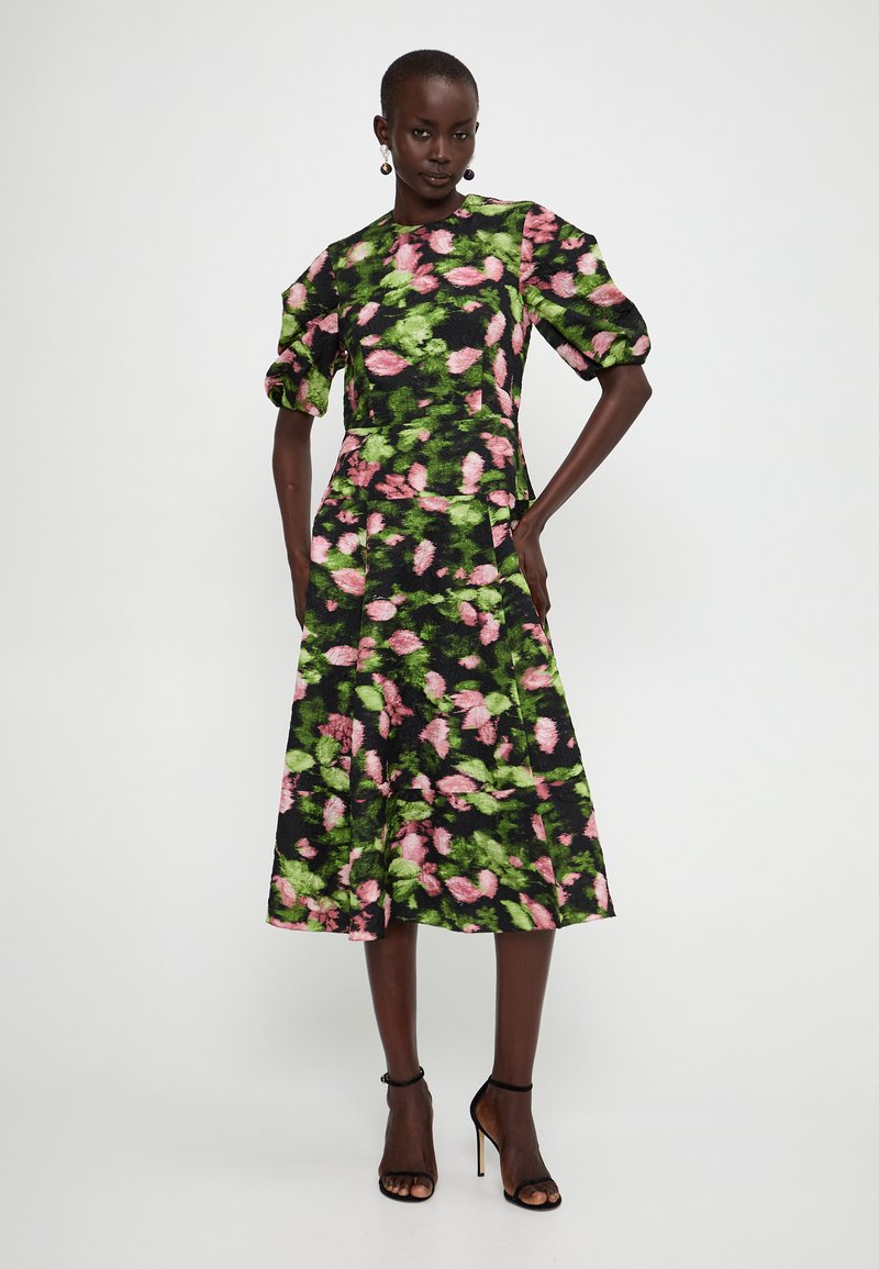 short midi dress for party Lady Short Sleeve Floral Lace Dress Midi Swing Flare Evening Party Cocktail Cute